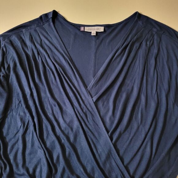 Jennifer Lopez Blue Surplice Crossover Front V-neckline Blouse - Picture 9 of 13